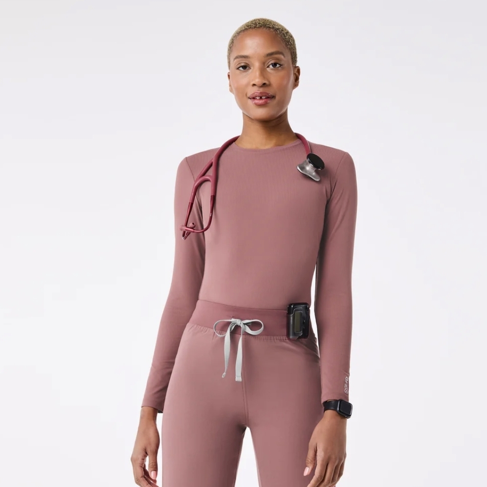 FIGS women's mauve ribbed - longsleeved underscrub